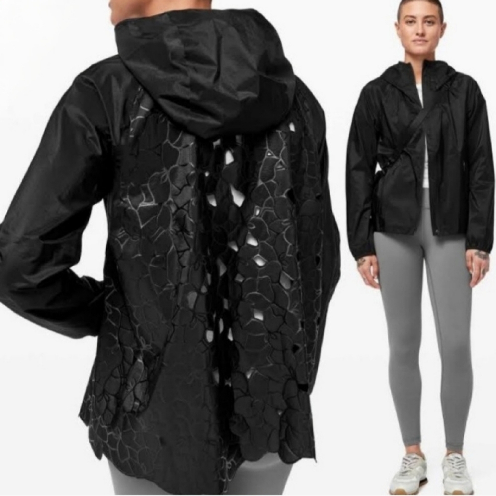 Fabled Forest Full Zip Black Lightweight Cutout Windbreaker Jacket, Sz 4